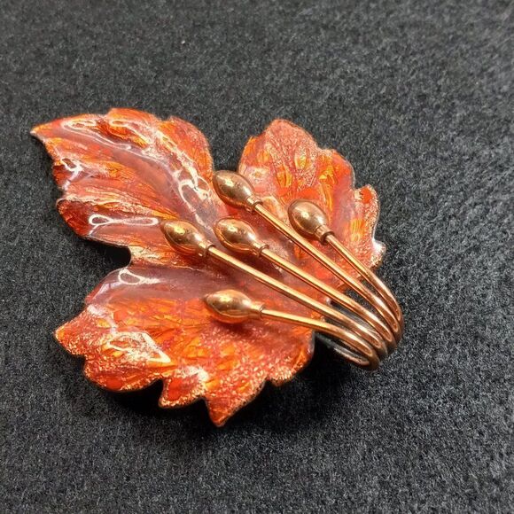 Vintage Matisse Renoir Art Nouveau Enamel/Copper Signed Brooch - Picture 1 of 9